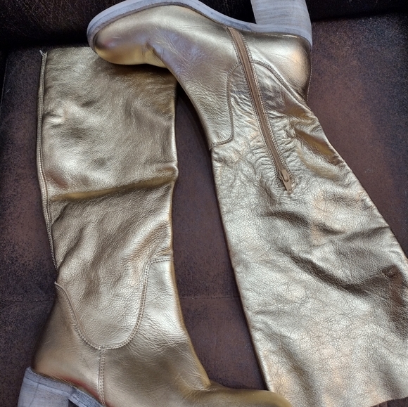 NWOB Free People Essential Gold Tall Slouch Boot Women's 37. US 6.5 Metallic - Picture 10 of 11